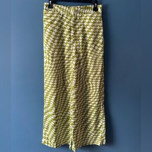 Urban Outfitters Olive Green and White Printed Wide Leg Pants